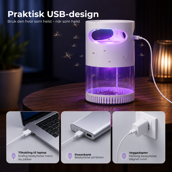 BuzzAway myggfelle på hytta. Sikrer myggfrie kvelder for avslapning. USB-drevet insektsfelle.