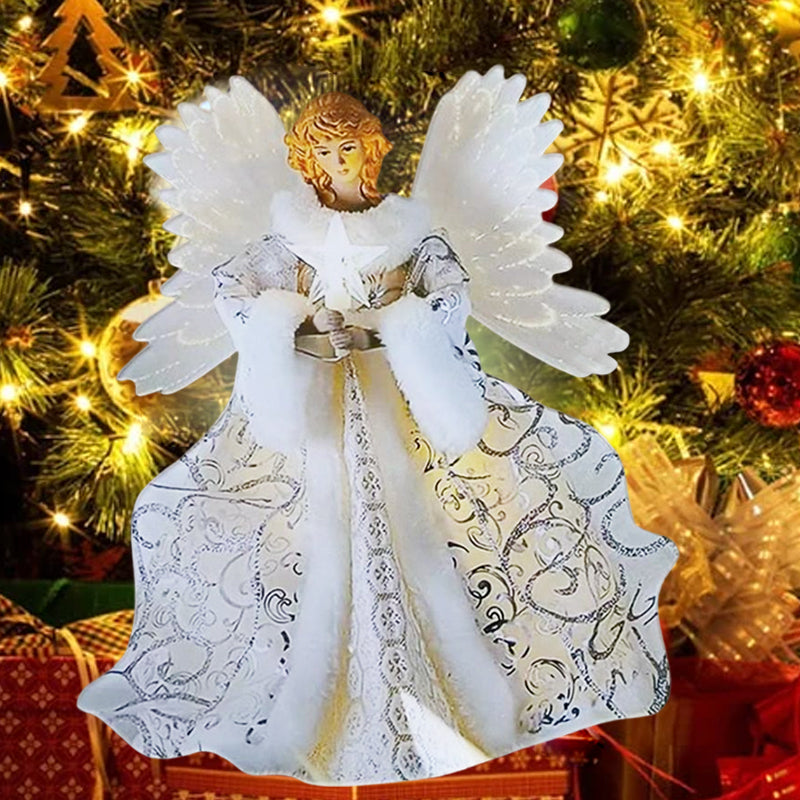 Fredfull julengel figur med et mykt, glødende lys, ideell for avslappende julepynt.