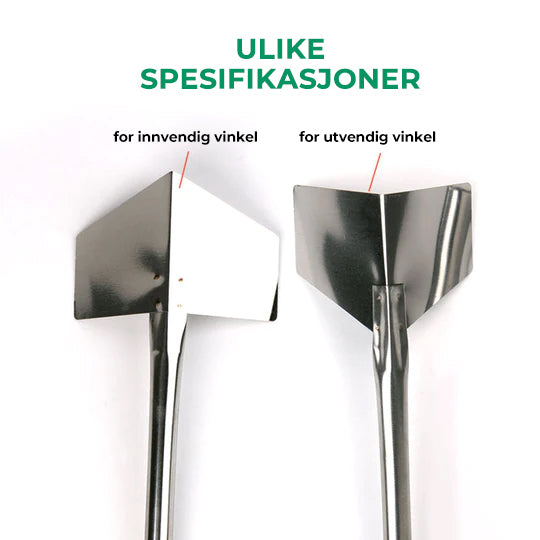 Verktøy for gipsvegger: Spesialdesignet hjørnesparkel i rustfritt stål.