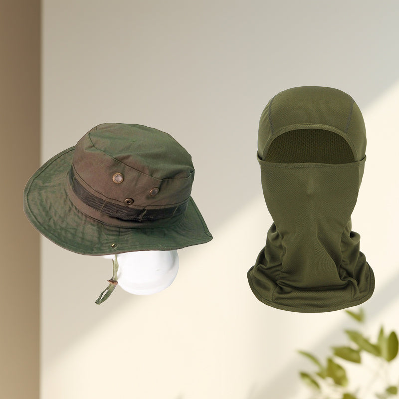 Kamuflasje turhatt for utendørs, unisex, med bred brem for sol- og UV-beskyttelse. Pustende.