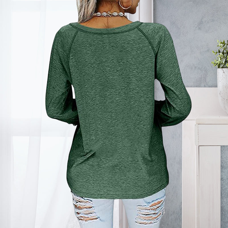 Elegant blondetopp med lange ermer, V-hals, perfekt vår- og høstbluse for kvinner.