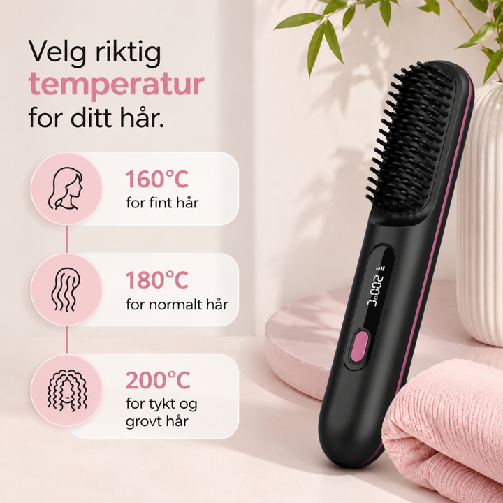 HeatBrush trådløs varmbørste gir deg glatt og sunt hår med en naturlig, vakker glans.