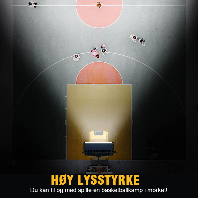 Nærbilde av det batteridrevne LED arbeidslyset 20V. Lang driftstid for krevende oppgaver.