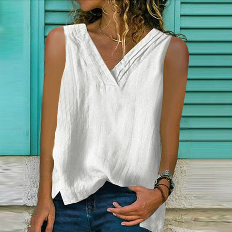 Komfortabel V-hals tanktopp for kvinner, perfekt som stilfullt basisplagg til sommer og fritid.