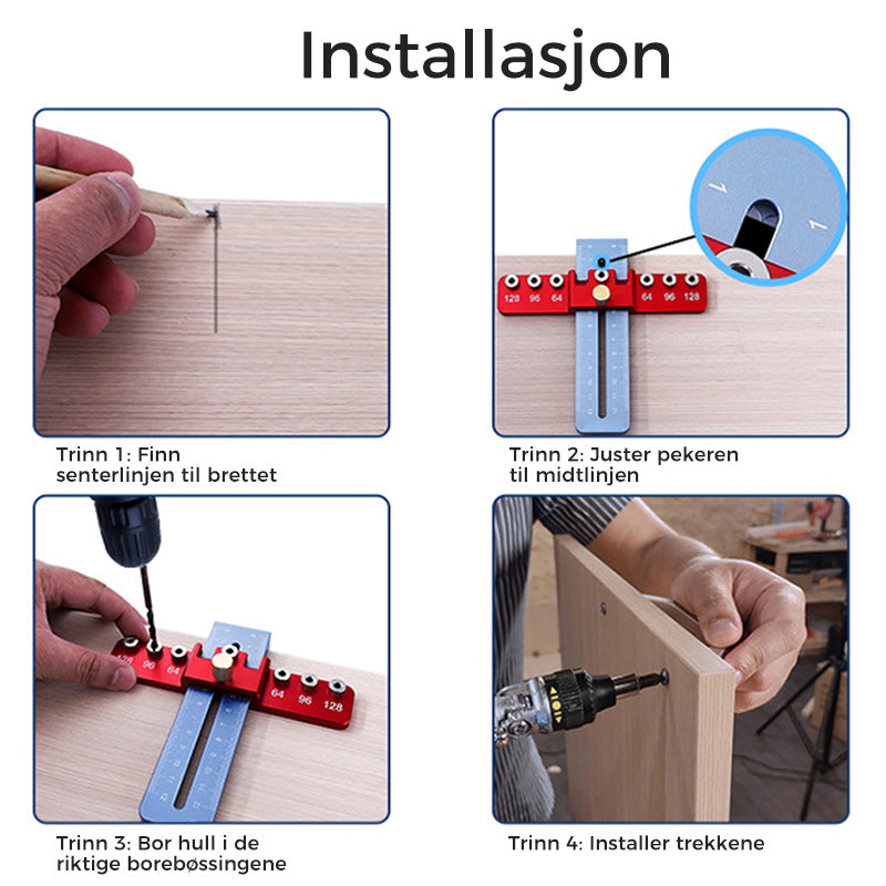 Presis skuffehåndtak hullstanser, et must-have verktøy for nøyaktig installasjon av møbelhåndtak.