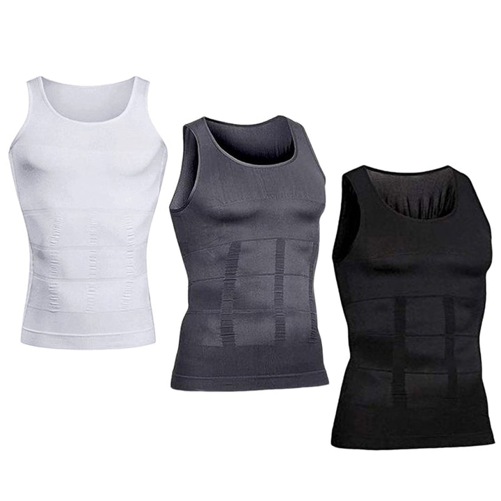 Moderne slankende kompresjonsvest for menn, med svart, diskret og funksjonelt design.