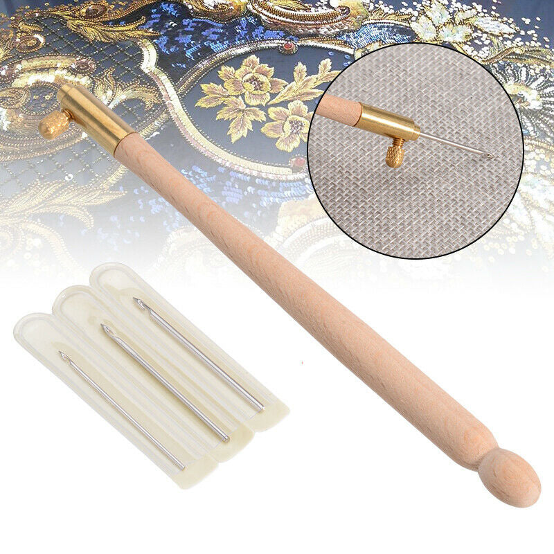 Sett med brodernåler for tambur- og perlebroderi, ideelt for unike og detaljerte design.