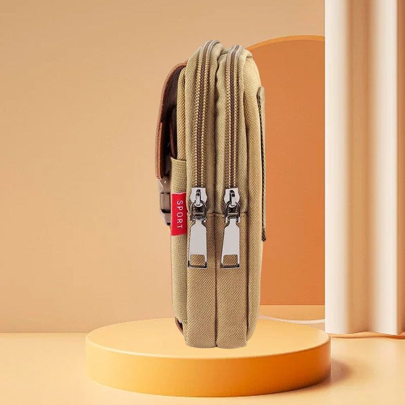Nylon mobilveske i khaki, praktisk tilbehør for menn for utendørs bruk og daglig organisering.