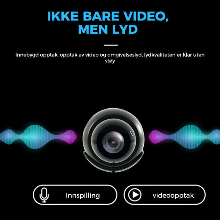Kompakt 1080P HD WiFi-kamera med nattsyn og bevegelsesdeteksjon for smart overvåking.
