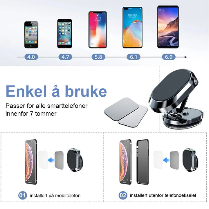 Minimalistisk magnetisk bilholder som enkelt kan foldes sammen når ikke i bruk.