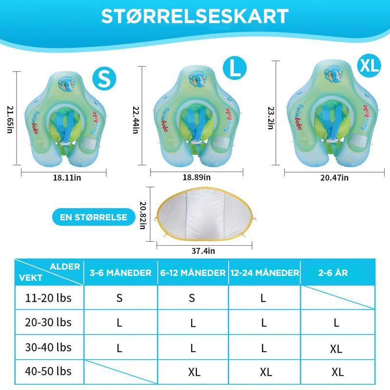 Trygg og fargerik baby svømmeflåte med baldakin for UV-beskyttelse, gir glede i sommerbassenget.