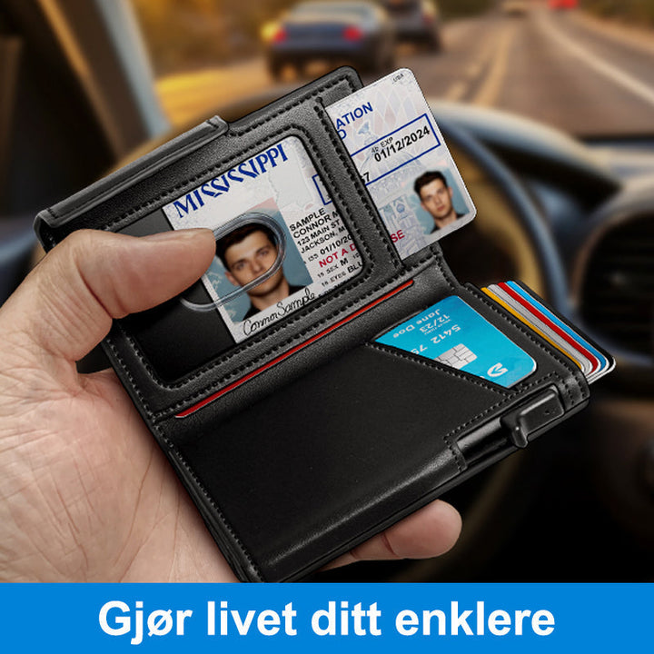 Menns RFID lommebok i PU-lær med avtakbar kortholder. Sikker, funksjonell og elegant.