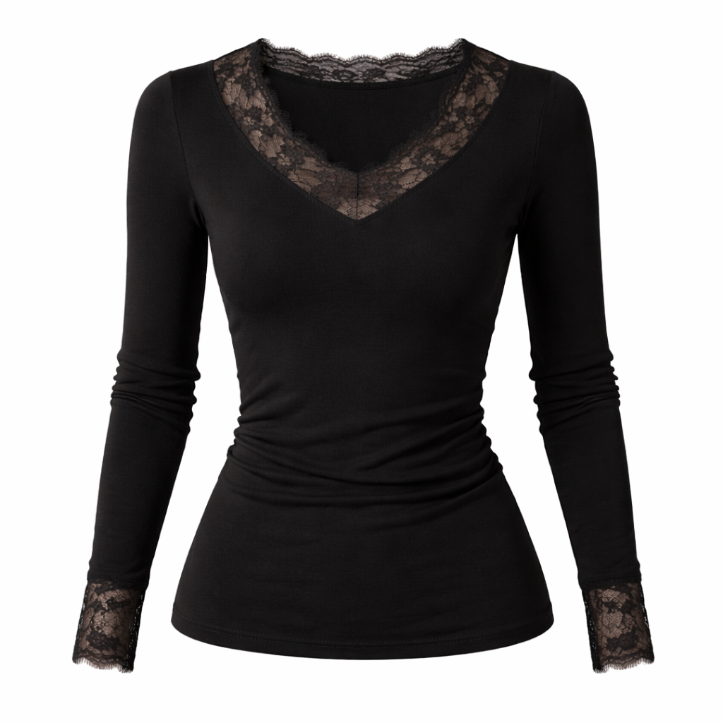 Kort blondetopp for dame. Elegant V-hals design, trendy og komfortabel for fest eller hverdag.
