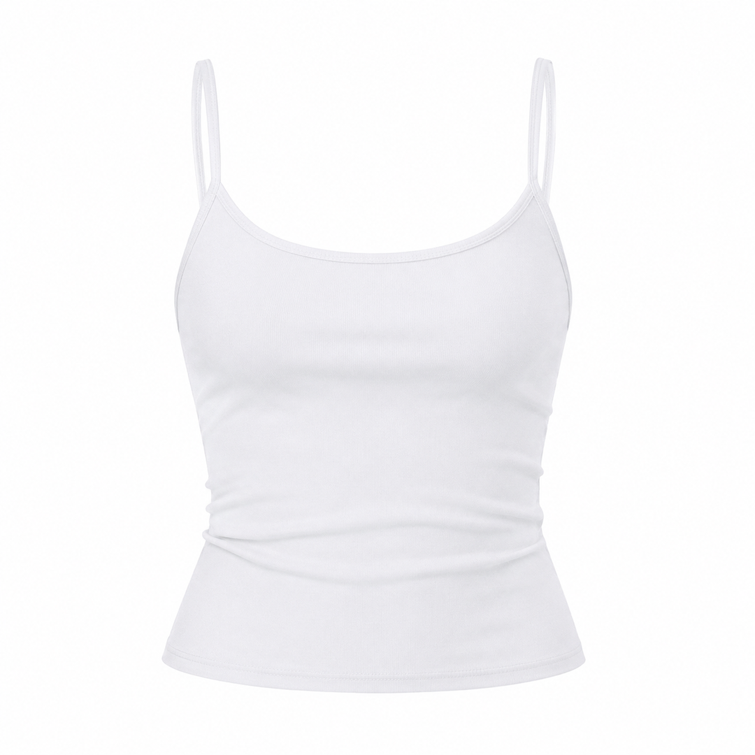 Komfortabel kort crop topp for dame med spagettistropper. Ideell som basisplagg eller trendy sommertopp.