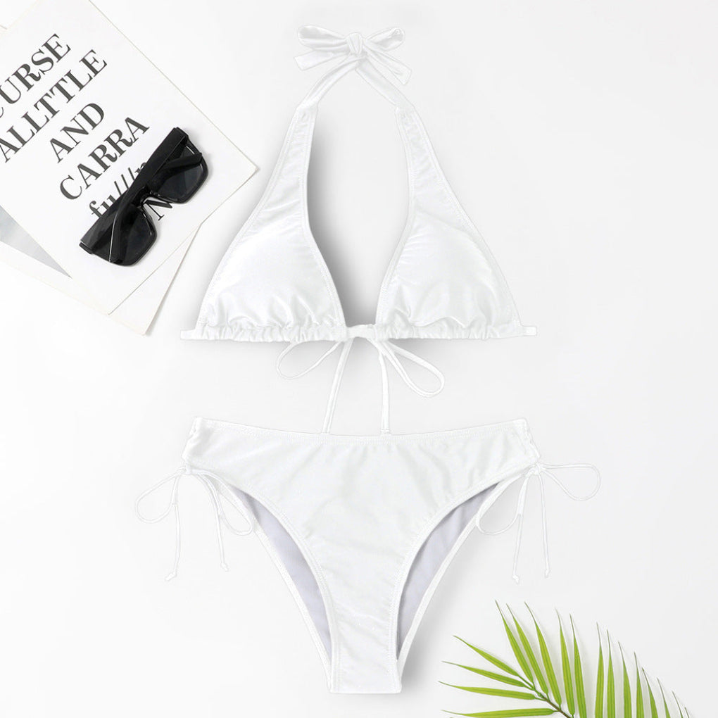 Dame Ensfarget Bikini Badedrakt med Stroppdetaljer