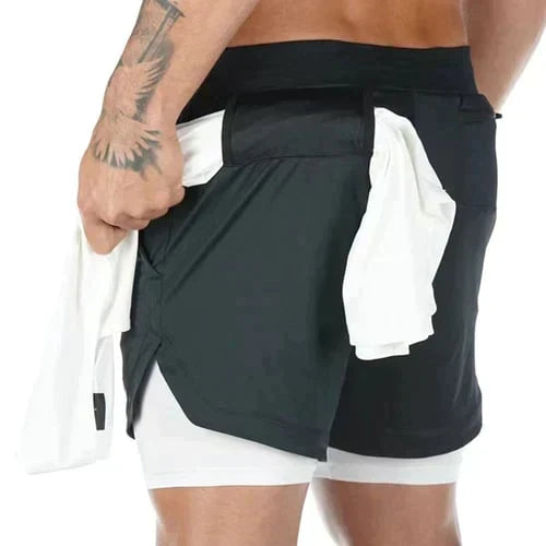 Stilige kamuflasje Herre 2-i-1 sportshorts. Designet for herretrening med fuktighetsdrenerende funksjon og komfort.