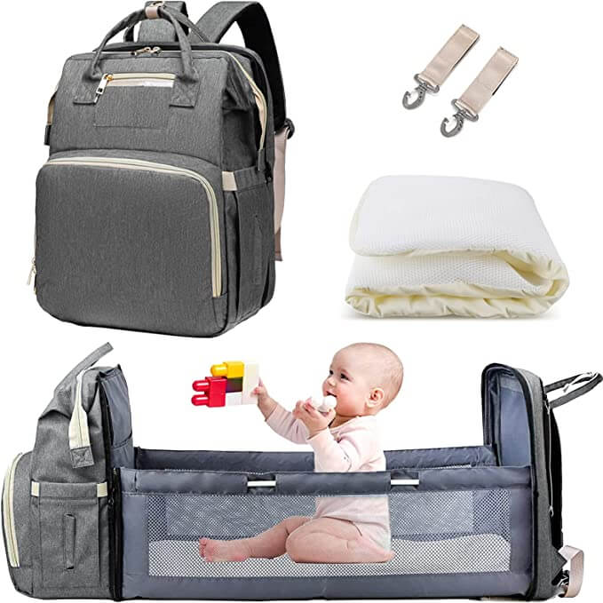 Stilig unisex stellesekk for mamma og pappa. Inkluderer bærbar barneseng og smart organisering for babyutstyr.