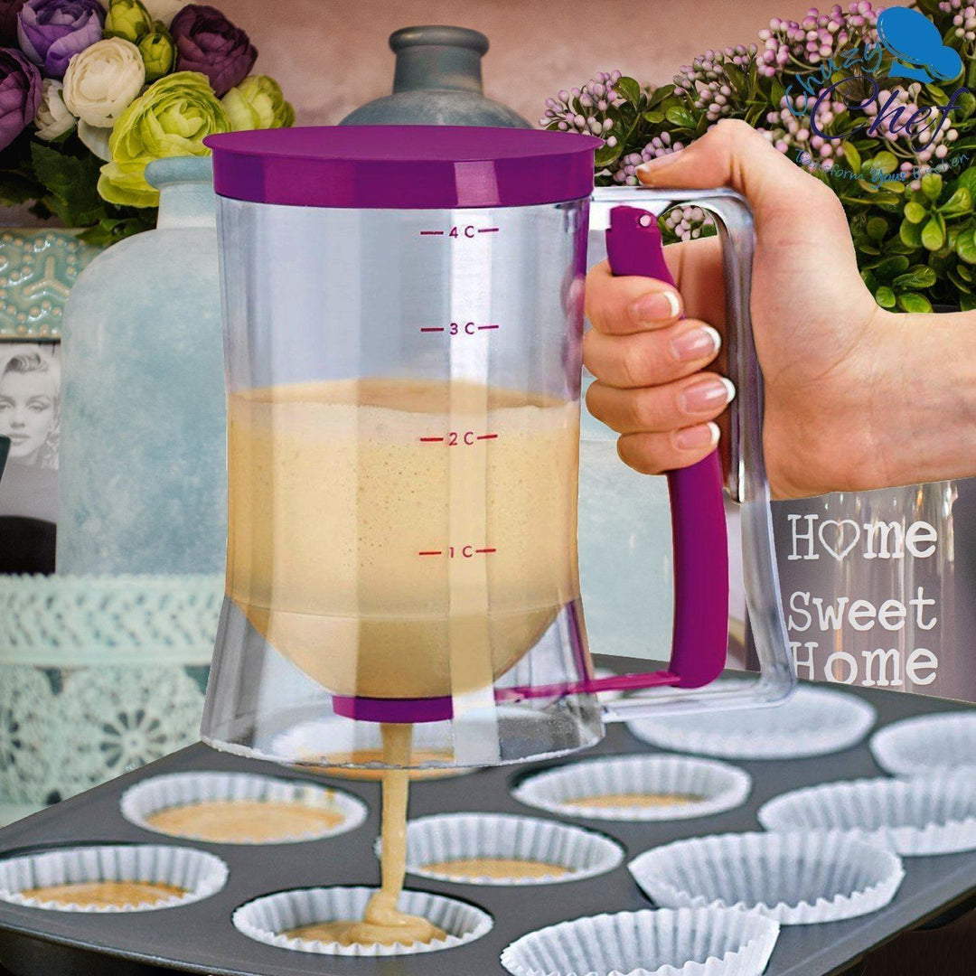 Perfekt dispenser for pannekakerøre og cupcakes. Gjør bakingen enkel og sølfri.