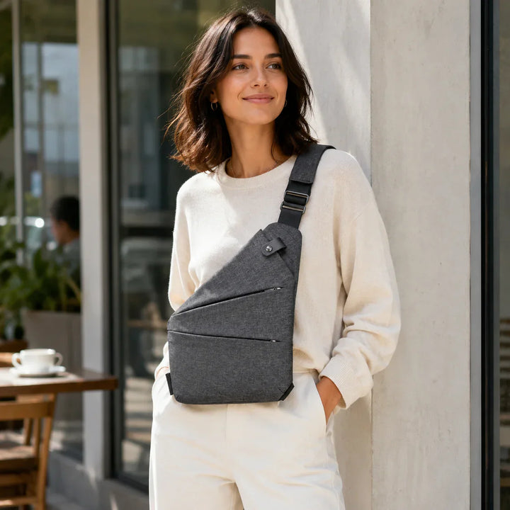 Kompakt og sikker reiseveske i unisex-design, perfekt for verdifulle eiendeler.