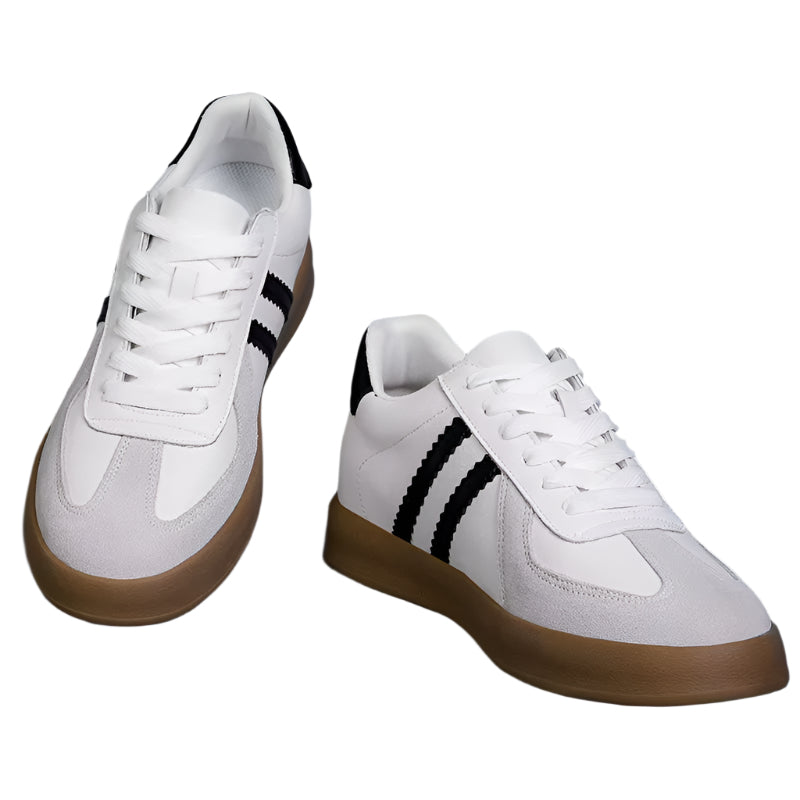 Stilige herresneakers med 7 cm skjult hælløft, elegante fritidssko for menn som ønsker ekstra høyde.