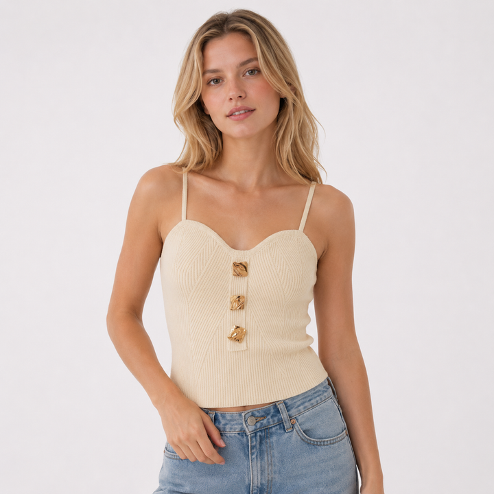 Hvit dame Cross-Knit camisole, slim fit ermeløs sommertopp. Trendy Y2K stil for festival & hverdag.