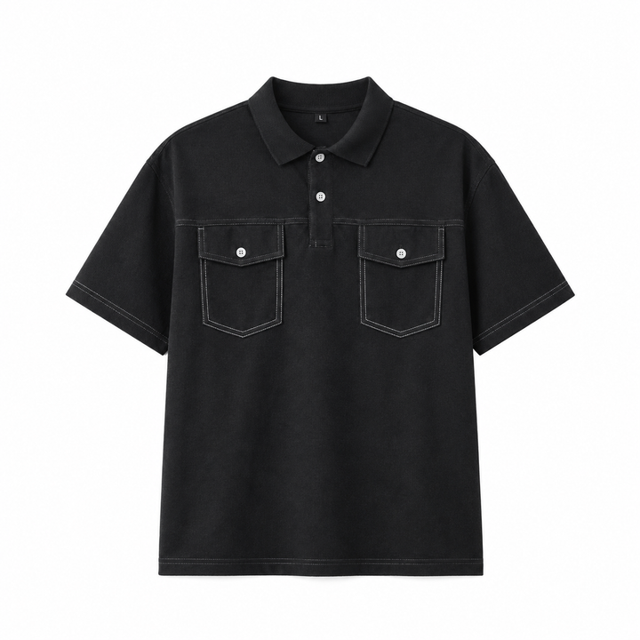 Maskulin kortermet denim polo for herre i komfortabelt materiale, perfekt hverdagsklær.