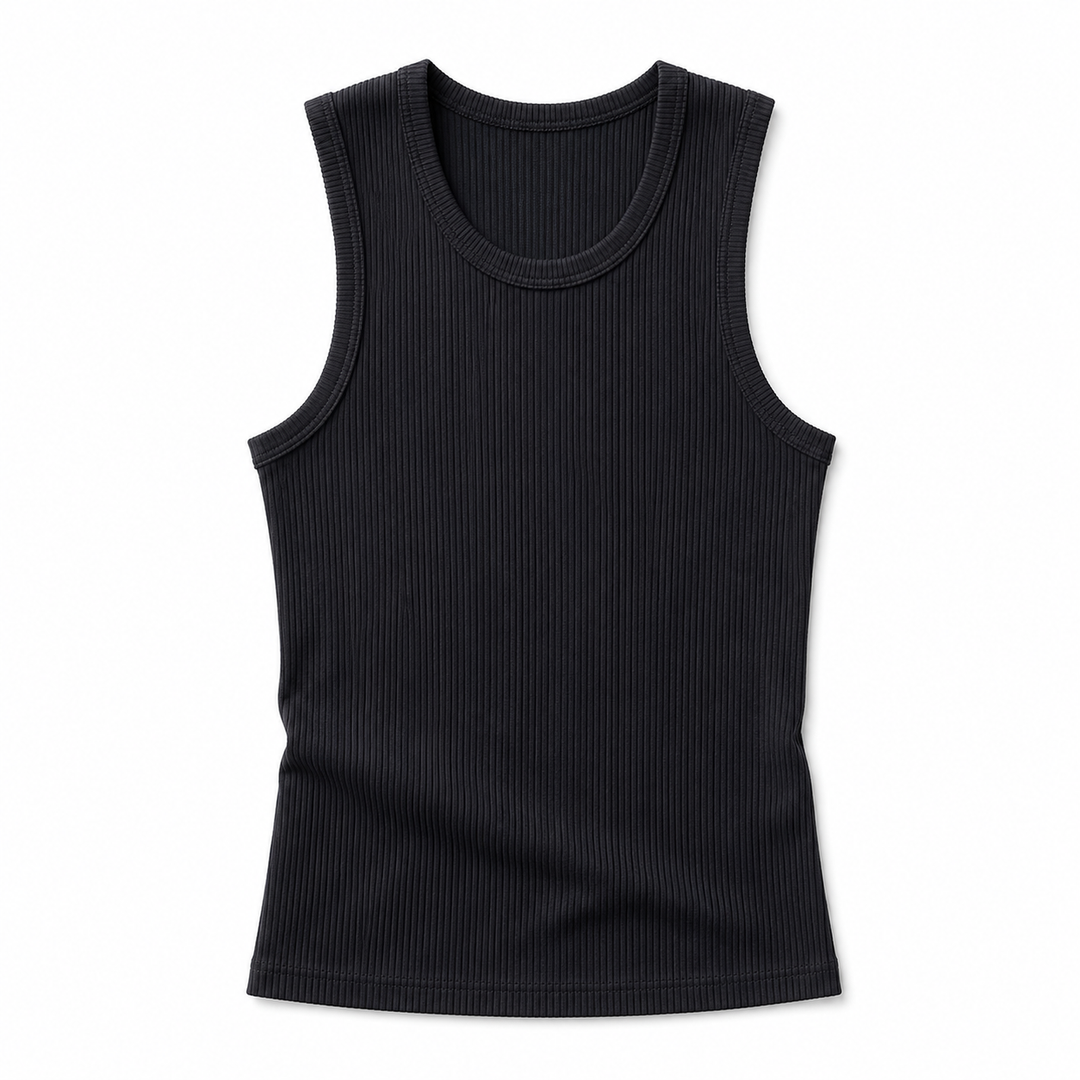 Grå herre muscle fit treningstopp. Komfortabel, figurnær ermeløs topp, perfekt for gym, trening og sporty bruk.