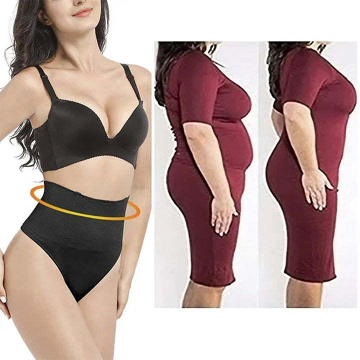 Viser passform: Dame shapewear stringtruser med høy midje, gir effektiv magekontroll og en løftende effekt.