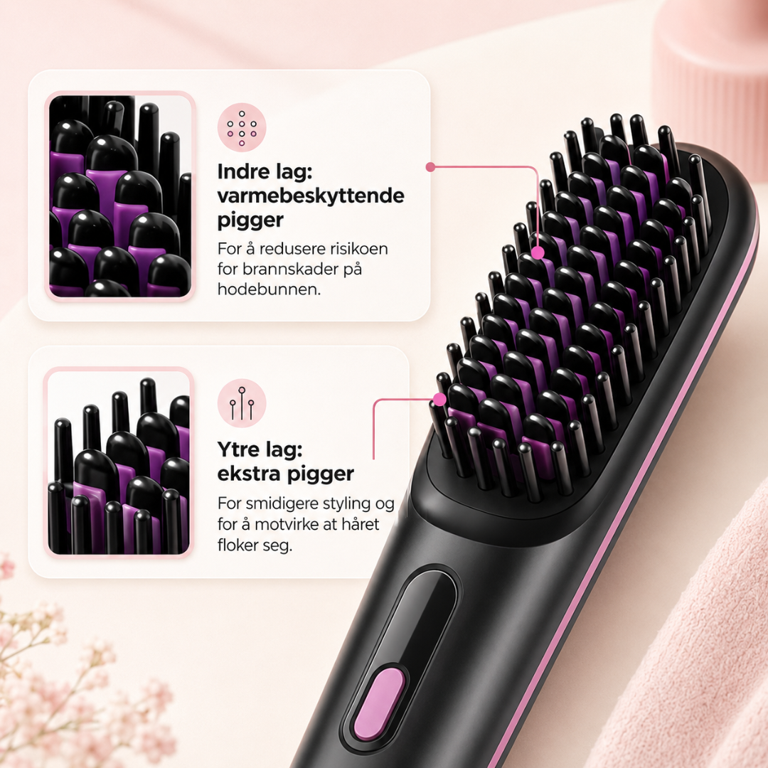 Enkel hårstyling med HeatBrush: Trådløs glattebørste for et profesjonelt resultat raskt.