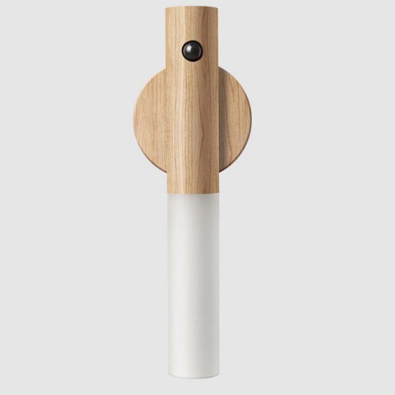 Allsidig LED-vegglampe: 360° roterbar, oppladbar, dimbar, trådløs. Moderne trebelysning for lesing/natt.