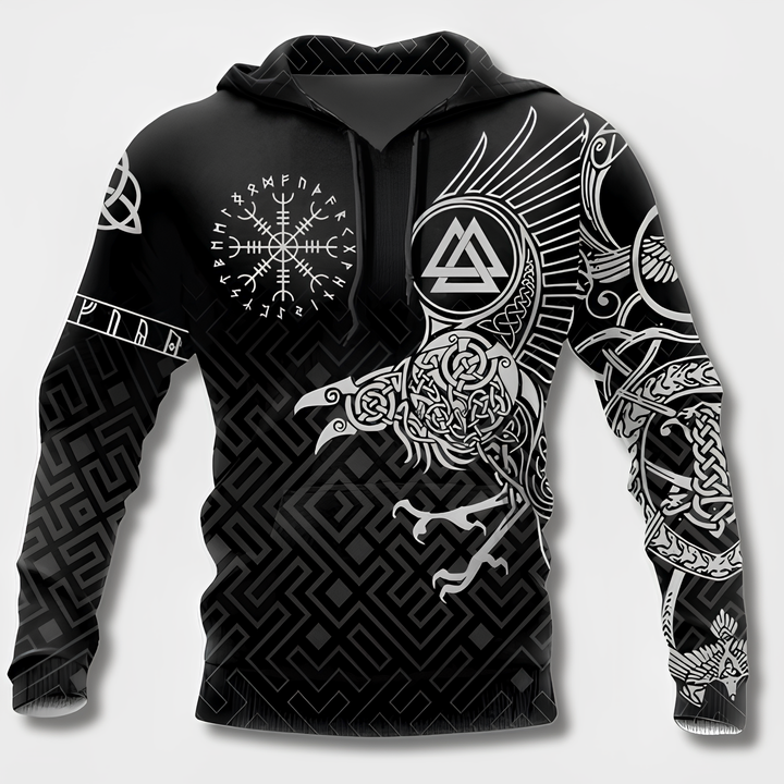 Mann iført tøff viking hettegenser. Komfortabel og casual pullover som uttrykker unik stil.