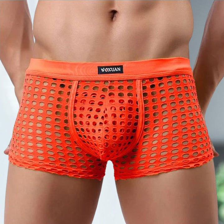 Hvite gjennomsiktige herretruser. Moderne, sexy design med fokus på pustende nettingmateriale.