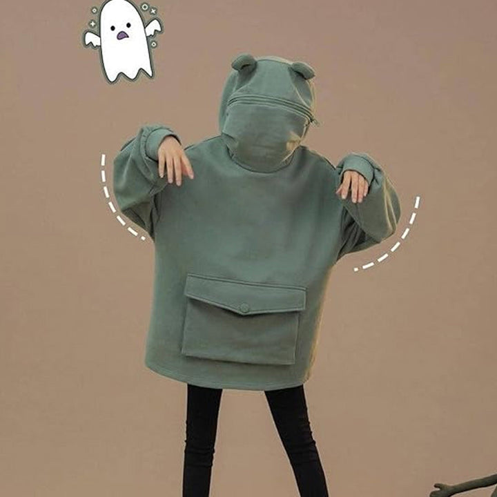 Stilig grønn froskehettegenser i polyester, unisex modell, perfekt for komfortabel fritid.