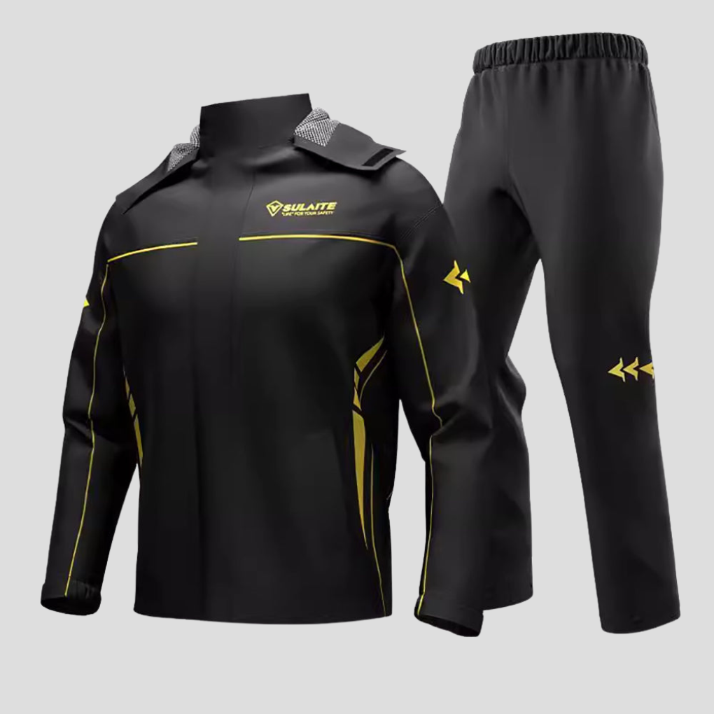 Detalj: Vanntett glidelås og forseglede sømmer på unisex regndress. Sikrer optimal regnklær beskyttelse.