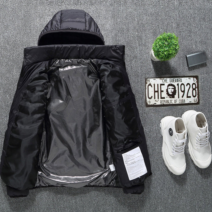 Svart unisex oppvarmet pufferjakke. Allsidig varmejakke for vinterklær, ideell for hverdagsbruk.