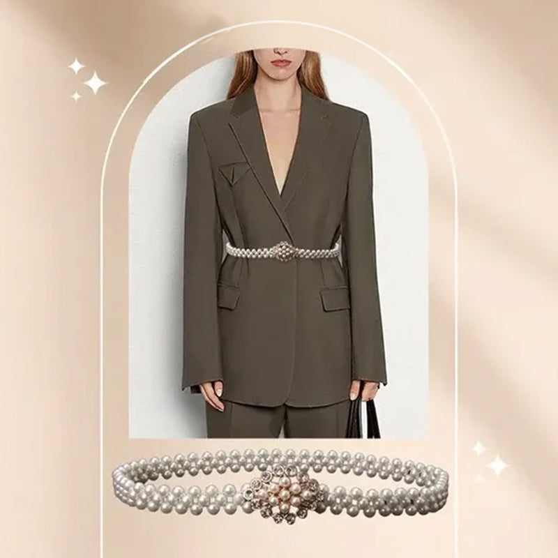 Elegant perlemidjekjede med elastikk og rhinestones for kvinner.