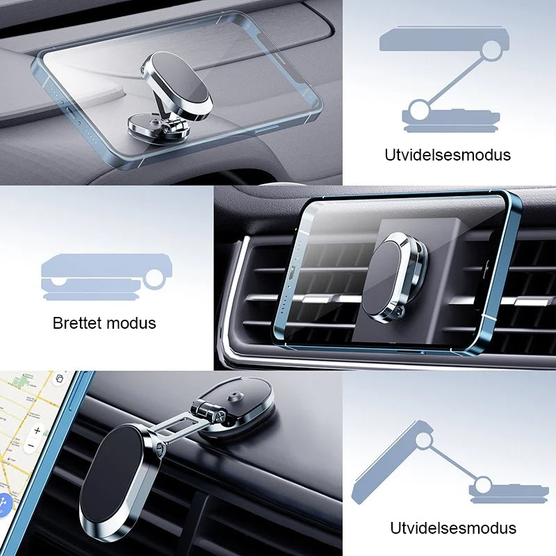 Trygg og praktisk magnetisk telefonholder for handsfree bruk av smarttelefon i bil.