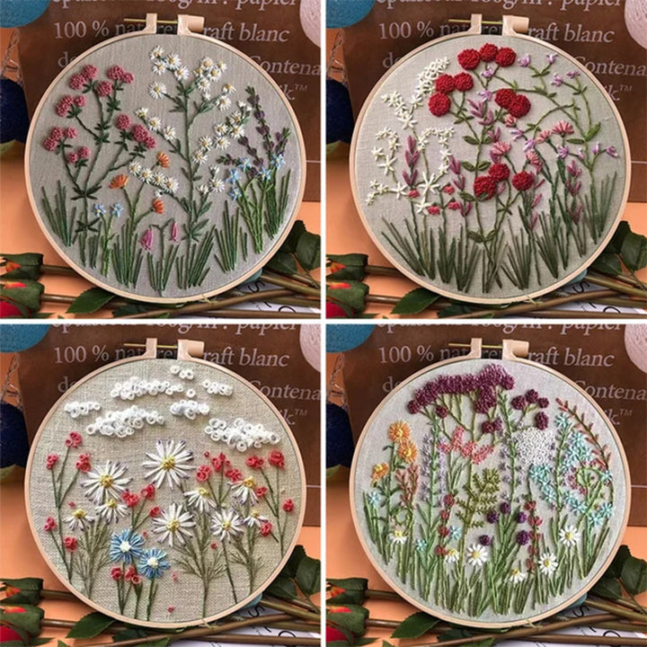 Blomster broderisett for nybegynnere. Komplett DIY pakke med plantemotiv for håndarbeid og hjemmedekor.