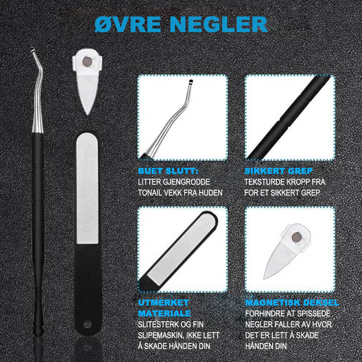 Spesialdesignet negleklipper for vanskelige tykke tånegler. Gir presisjonsklipp for hjemmebruk.
