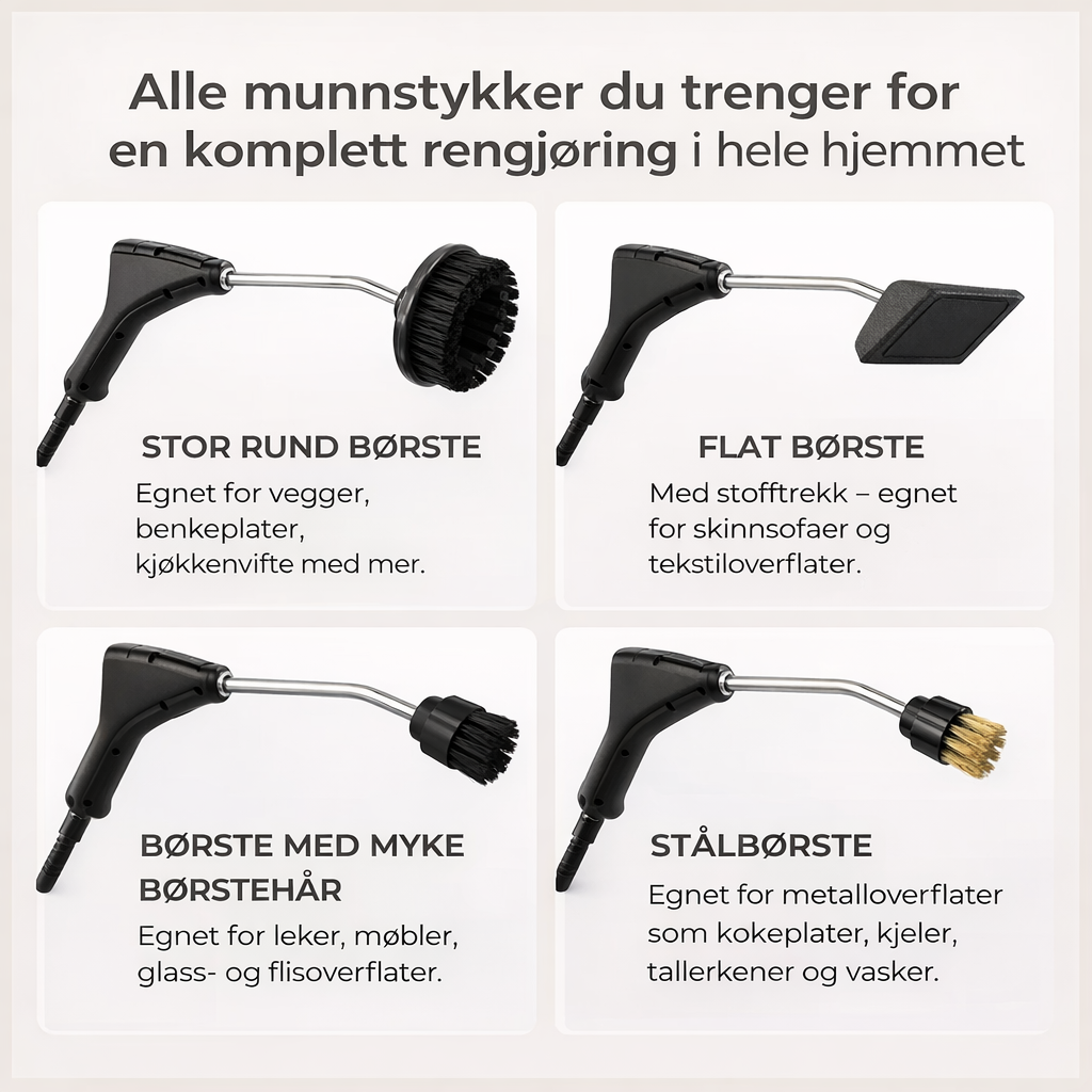 Dampvasker renser bilseter og interiør. Fjerner flekker og smuss for grundig bilpleie.