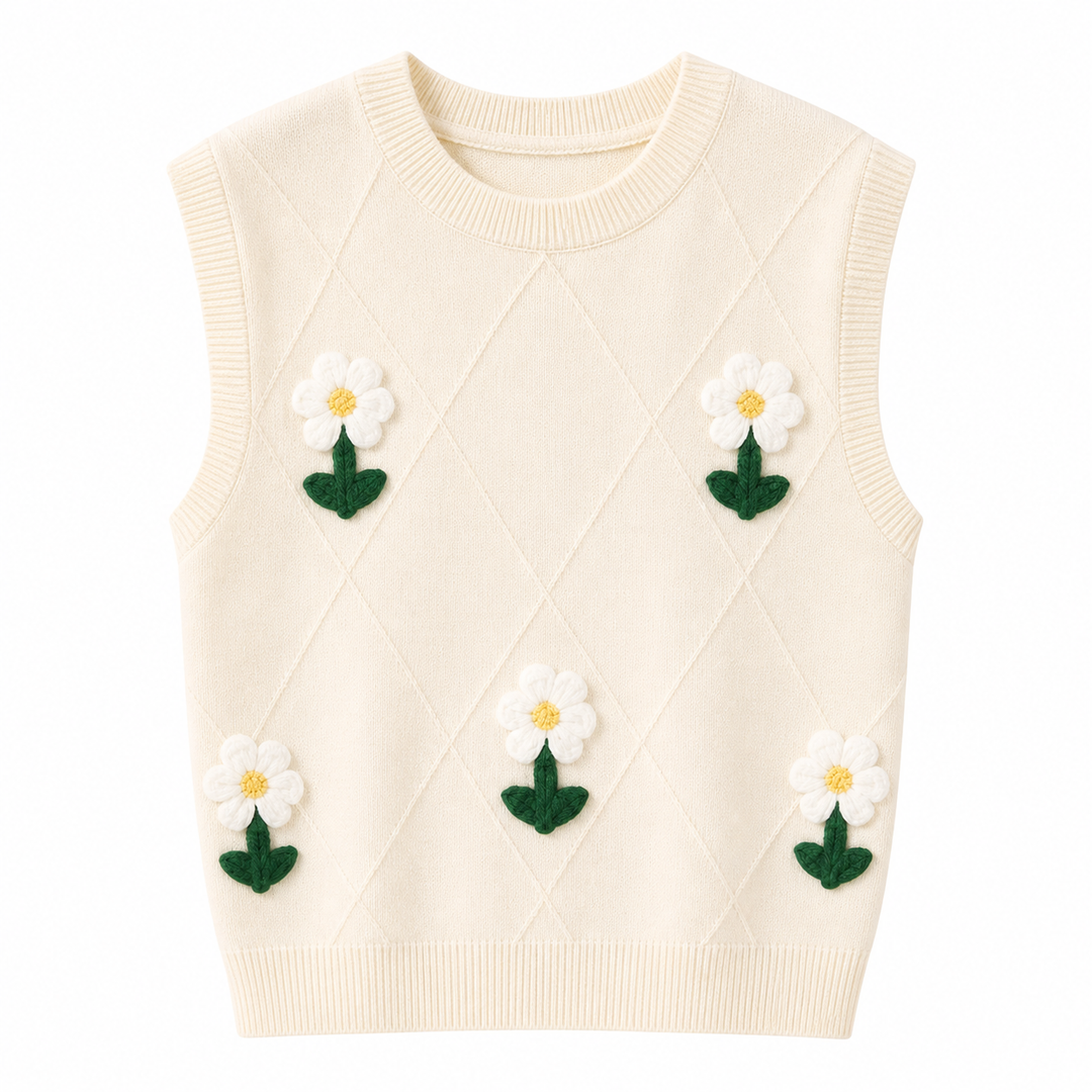 Retro aprikos sommertopp for dame, ermeløs med detaljert 3D blomsterbroderi, avslappet passform.