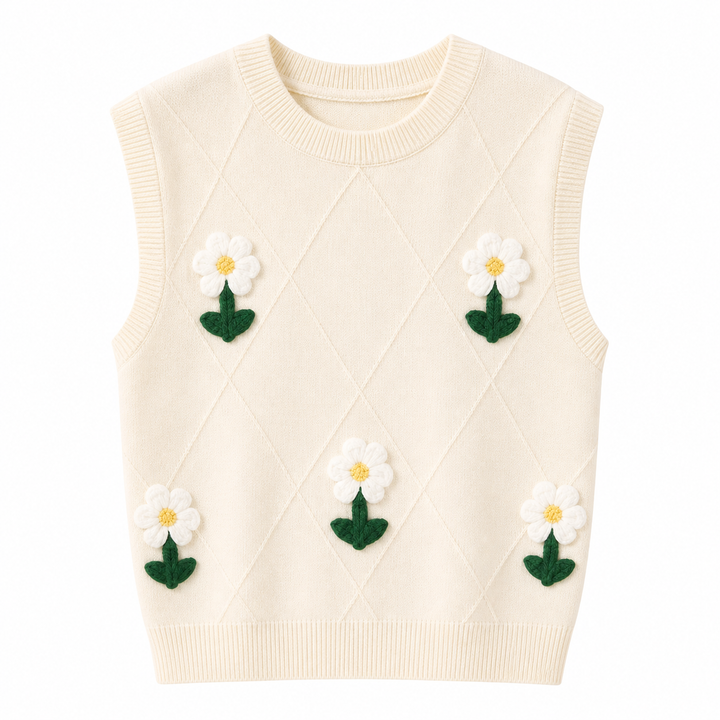 Retro aprikos sommertopp for dame, ermeløs med detaljert 3D blomsterbroderi, avslappet passform.