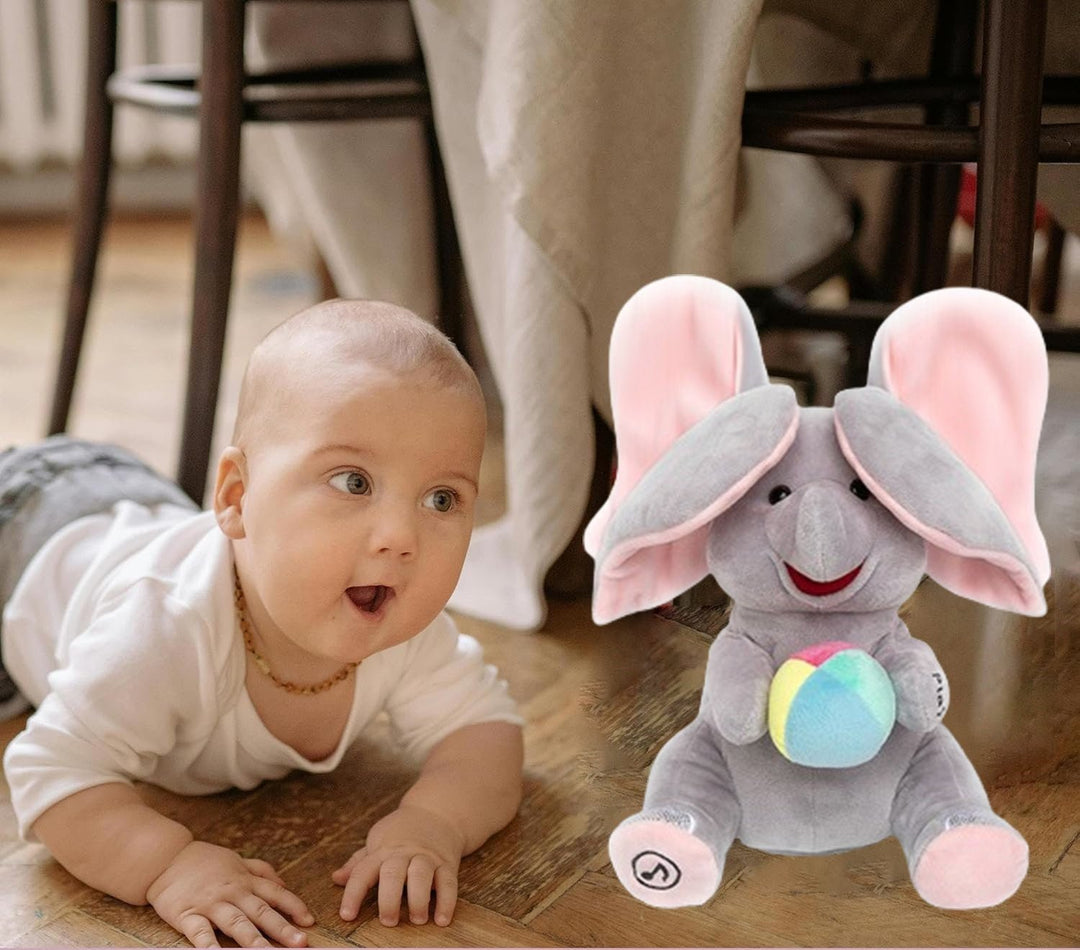 Barnas PeekPal interaktiv plysj elefant, myk baby kosedyr leke som spiller titt-tei med musikk.