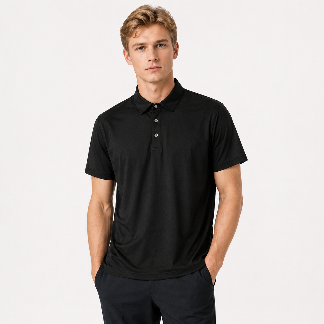 Elegant blå herre polo i pluss størrelse, kortermet og pustende, perfekt for hverdag og fritid.