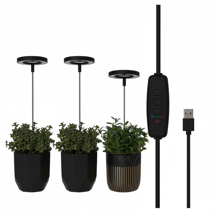 Elegant designet justerbar LED vekstlampe for moderne innendørs plantepleie.