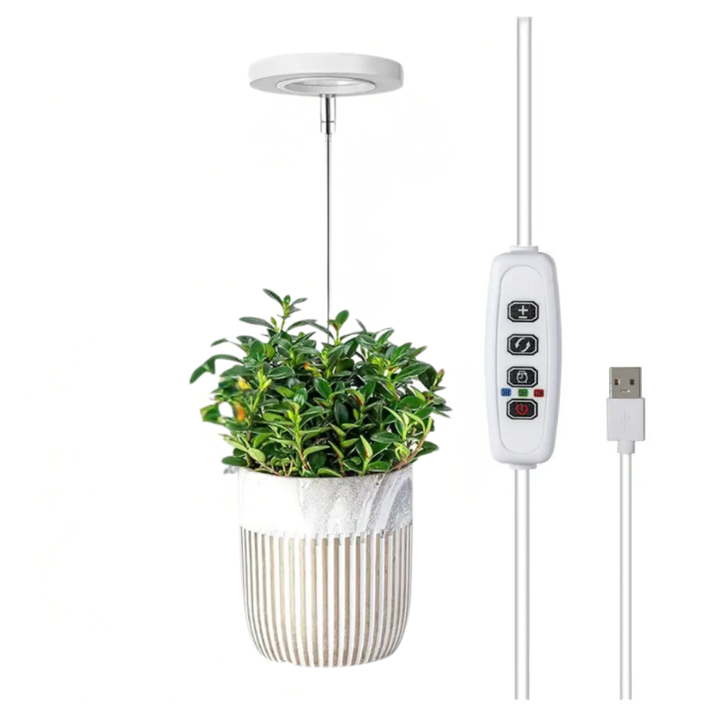 Justerbar LED vekstlampe som stimulerer blomstring og fruktutvikling for innendørs planter.