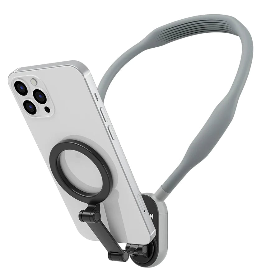 Universal mobil halsfeste for handsfree POV-filming. Ergonomisk design for stabilt og komfortabelt vlogging.