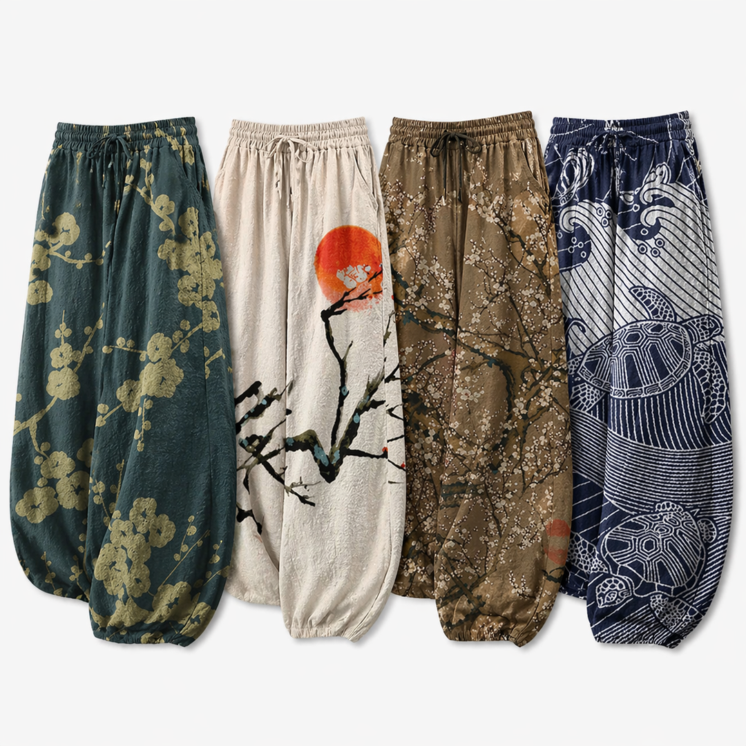 Dame bohemske vide bukser med japansk kunst print i Harajuku-stil, perfekt for sommer og festival.