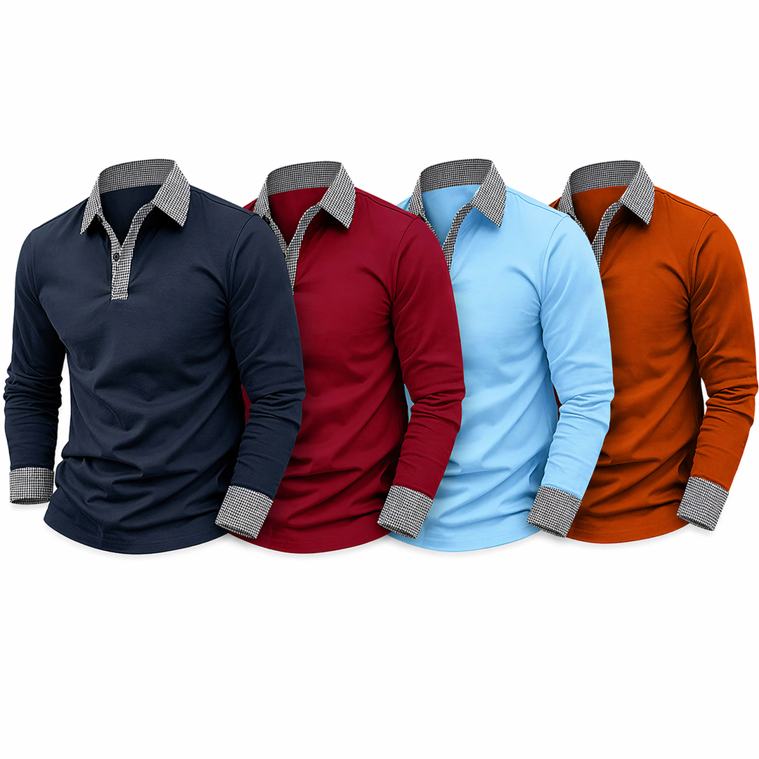 Elegant langermet herre poloskjorte, pustende og komfortabel for en stilig og avslappet look.