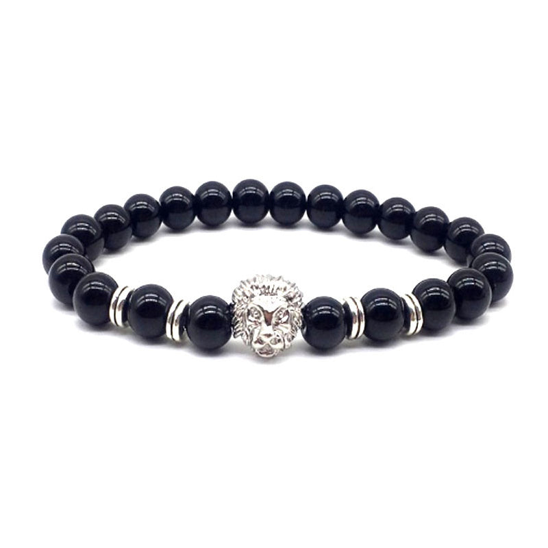Populært unisex løvearmbånd i ekte onyx og rustfritt stål. Justerbart design for perfekt passform.